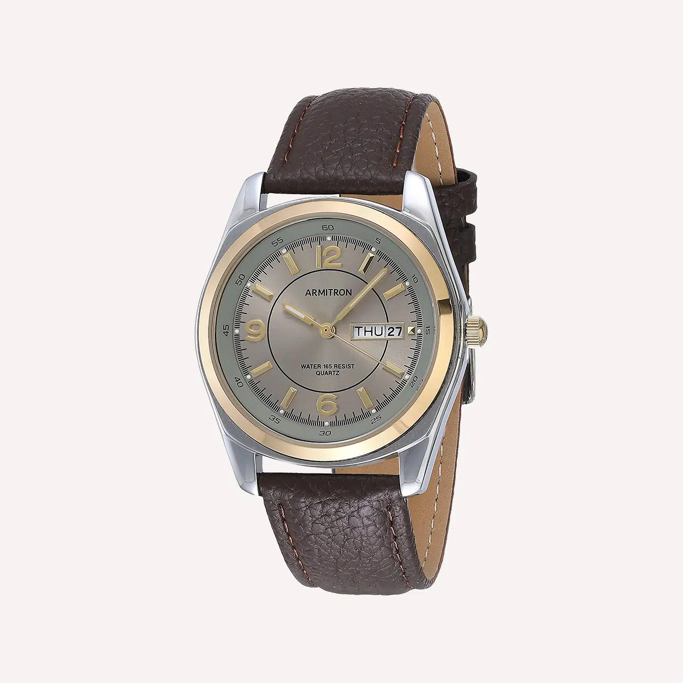 Armitron Men_s 20 1925GYBN Round Two Tone Brown Leather Strap Watch