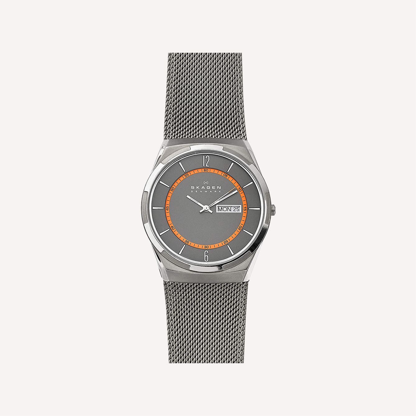 Baton and Stick Hands Skagen Melbye Three Hand Watch with Stainless Steel Mesh Band