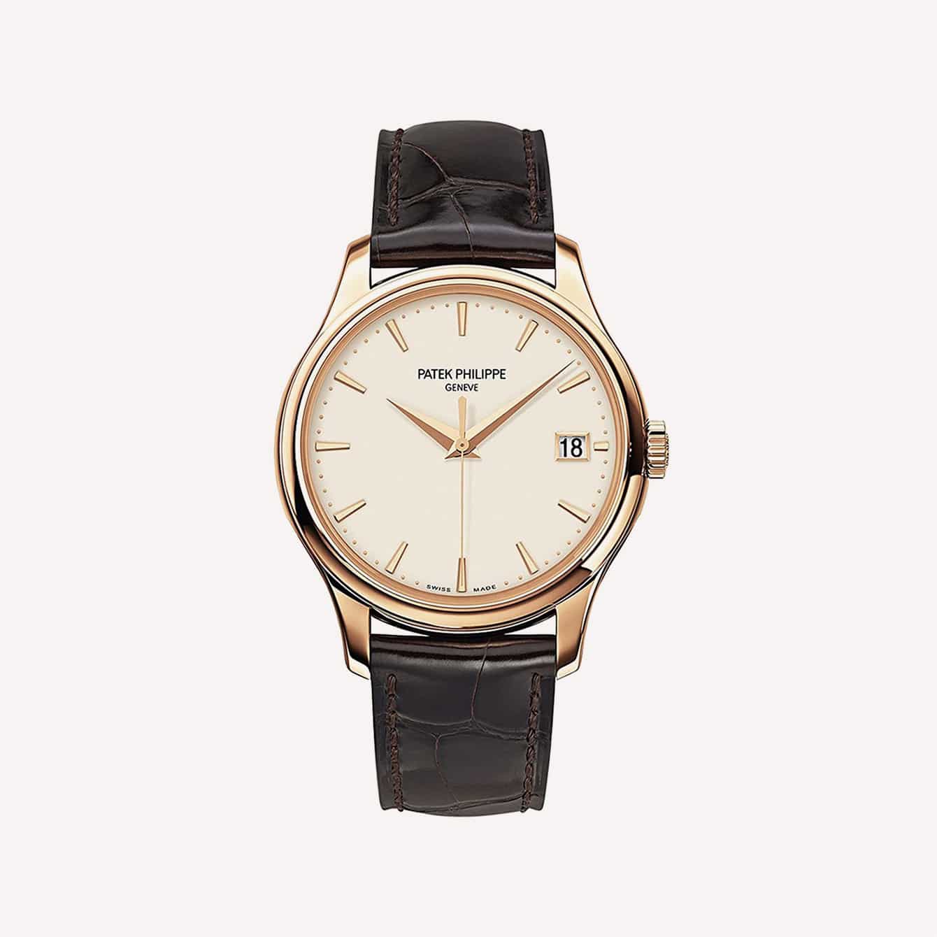 Dauphine Hands Patek Philippe Calatrava Mechanical Ivory Dial Leather Mens Watch