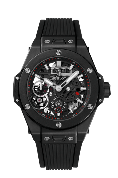 Hublot Big Bang Meca-10 watch in all black with red accents.