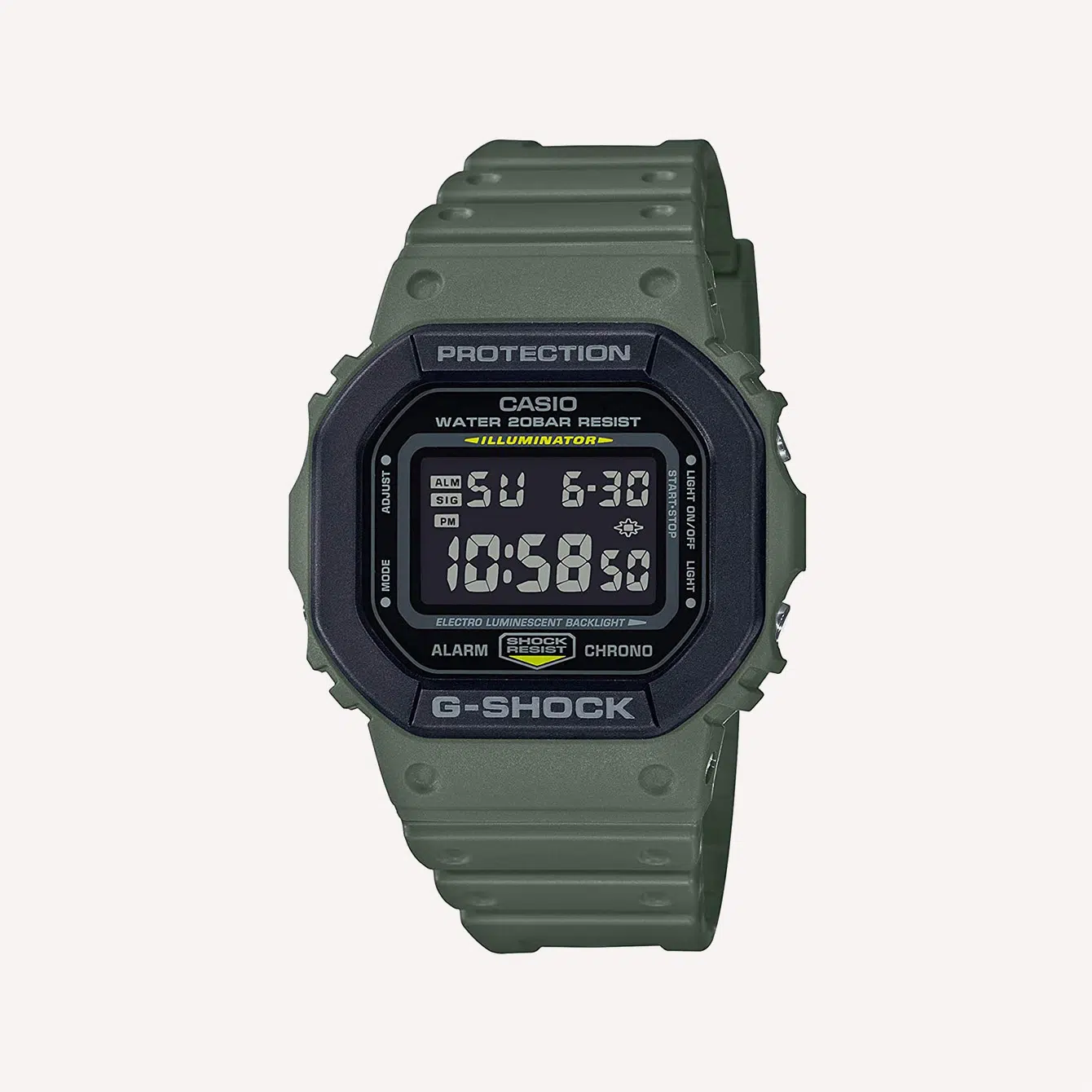 Men_s Casio G Shock Square Army Green Resin Strap Digital Watch DW5610SU 3