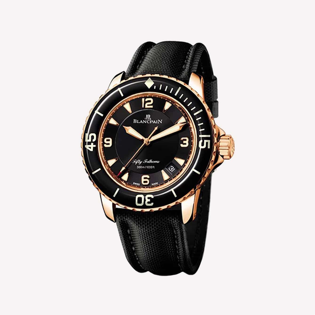 Obelisque Hands Blancpain Mens Fifty Fathoms Gold Watch