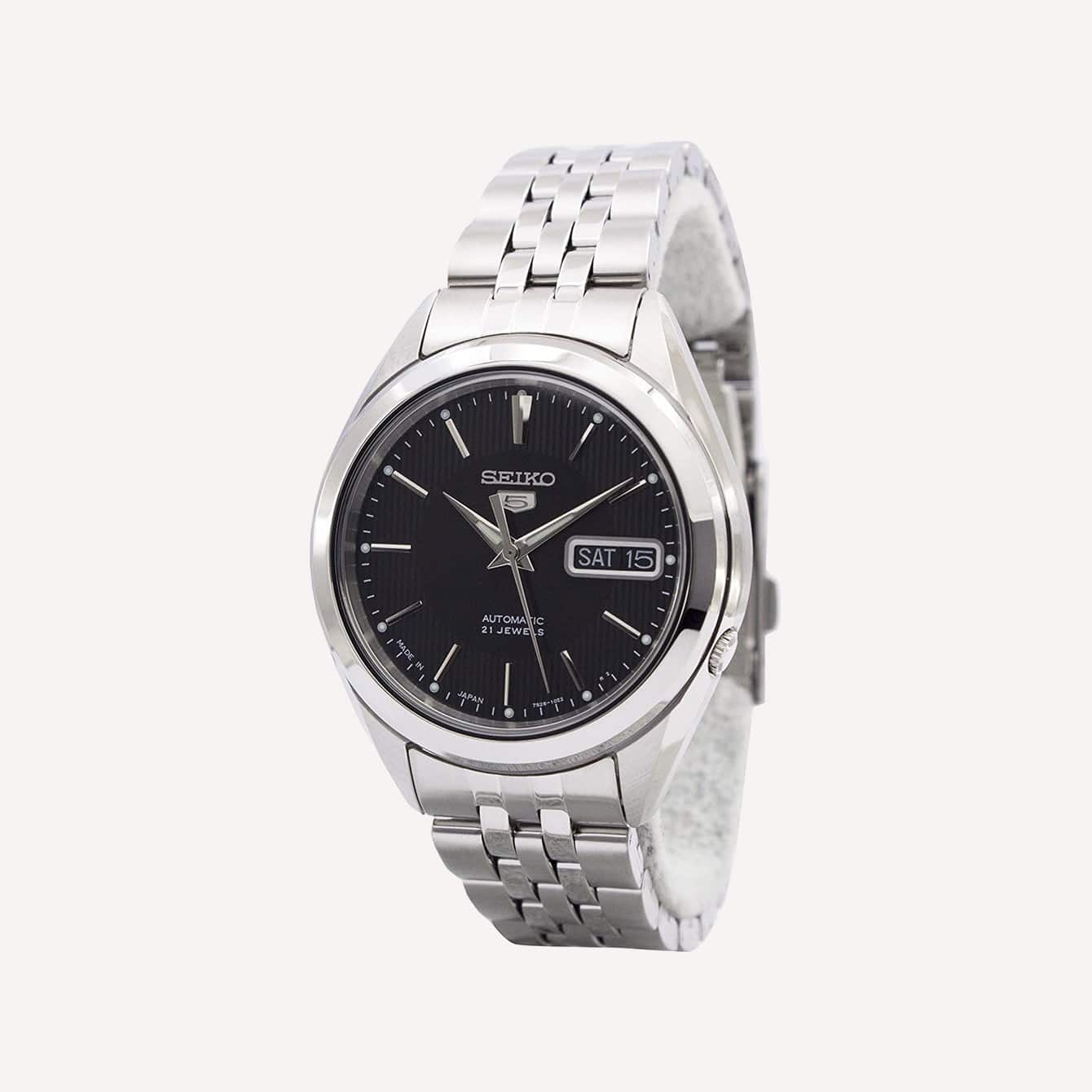 Seiko 5 Black Dial Stainless Steel Mens Watch