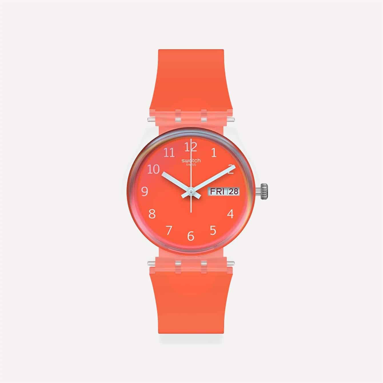 Swatch Gent Standard Swiss Quartz Silicone Strap Red 16 Casual Watch Model GE722