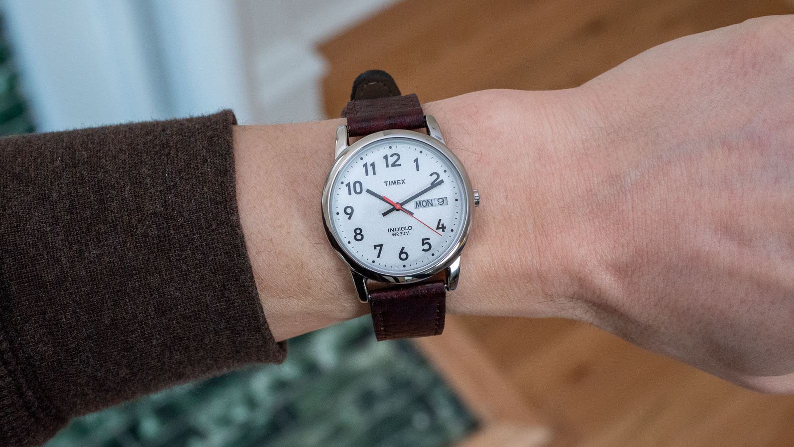 Timex Men's Easy Reader Watch, Brown Textured Leather Strap, Size: Small