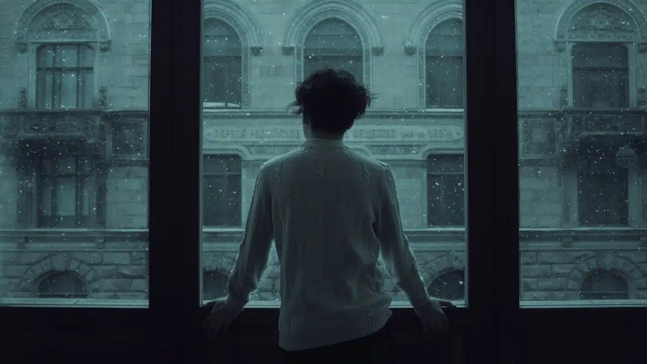 A man gazing out of a window.