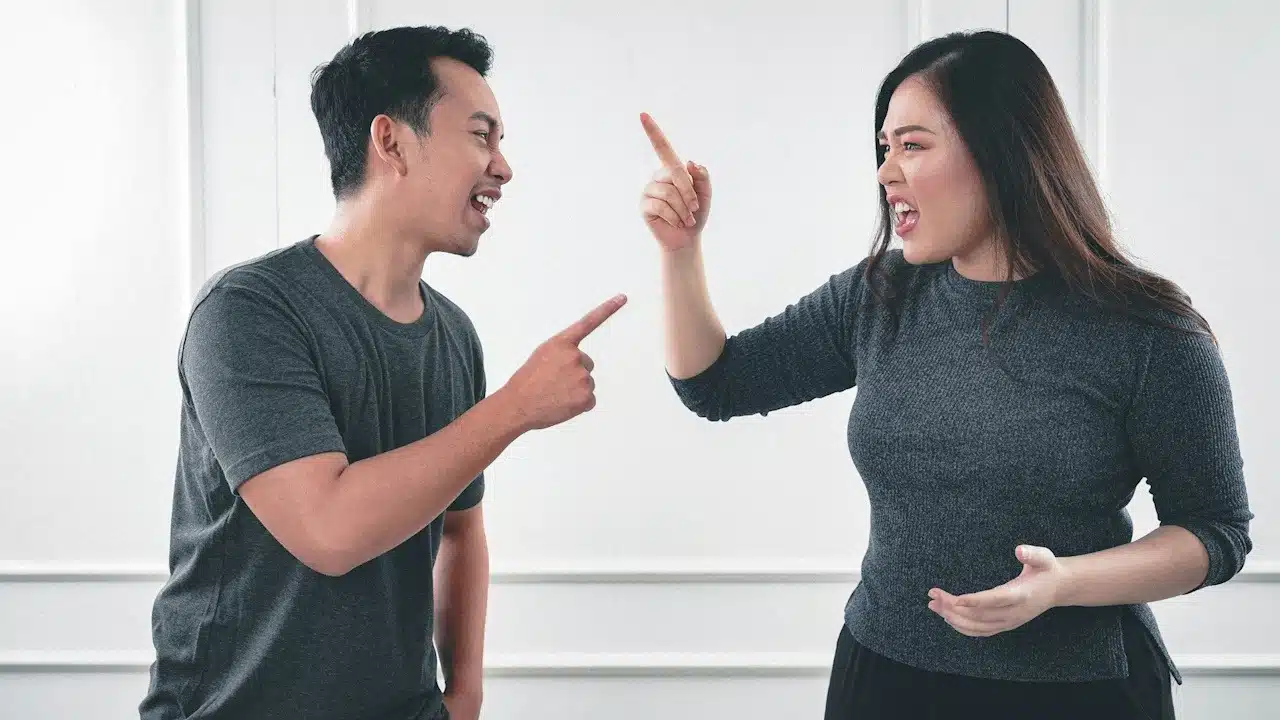 A couple arguing.