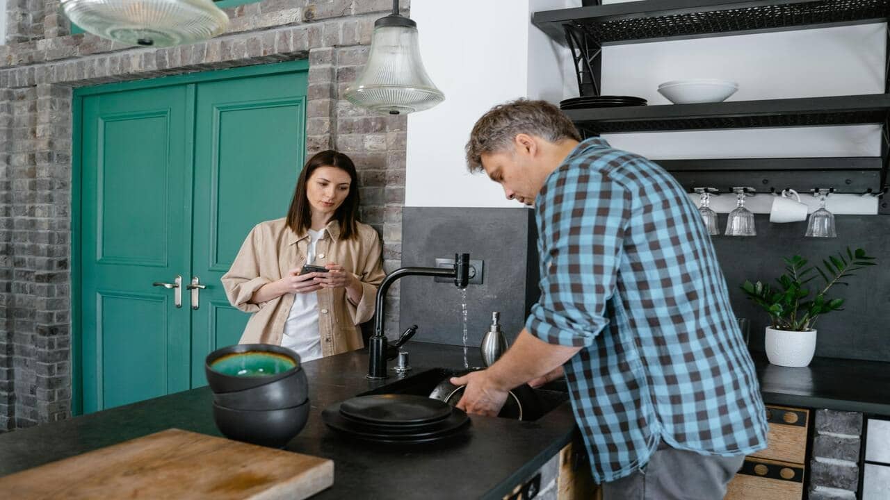 A couple doing chores