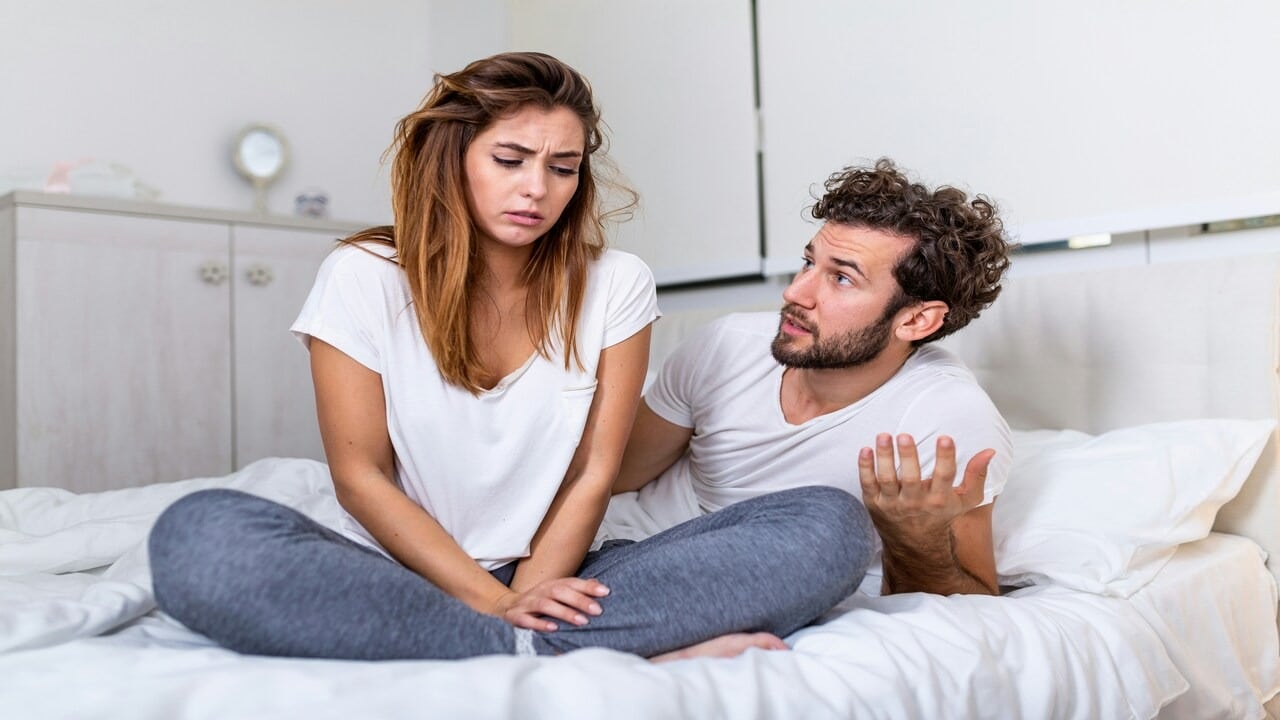 A couple fighting in the bedroom