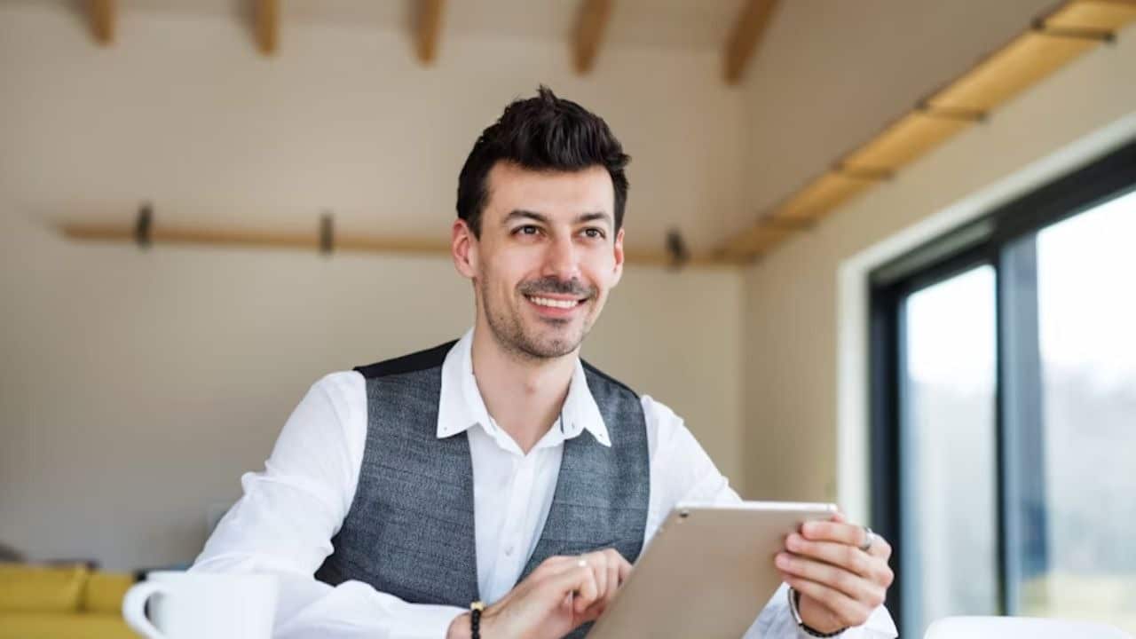 Man smiling modestly after achieving a goal