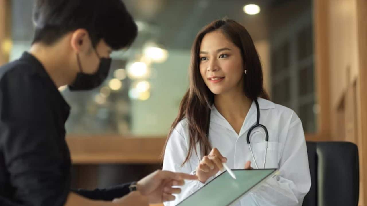 Man at doctor’s office getting a wellness checkup