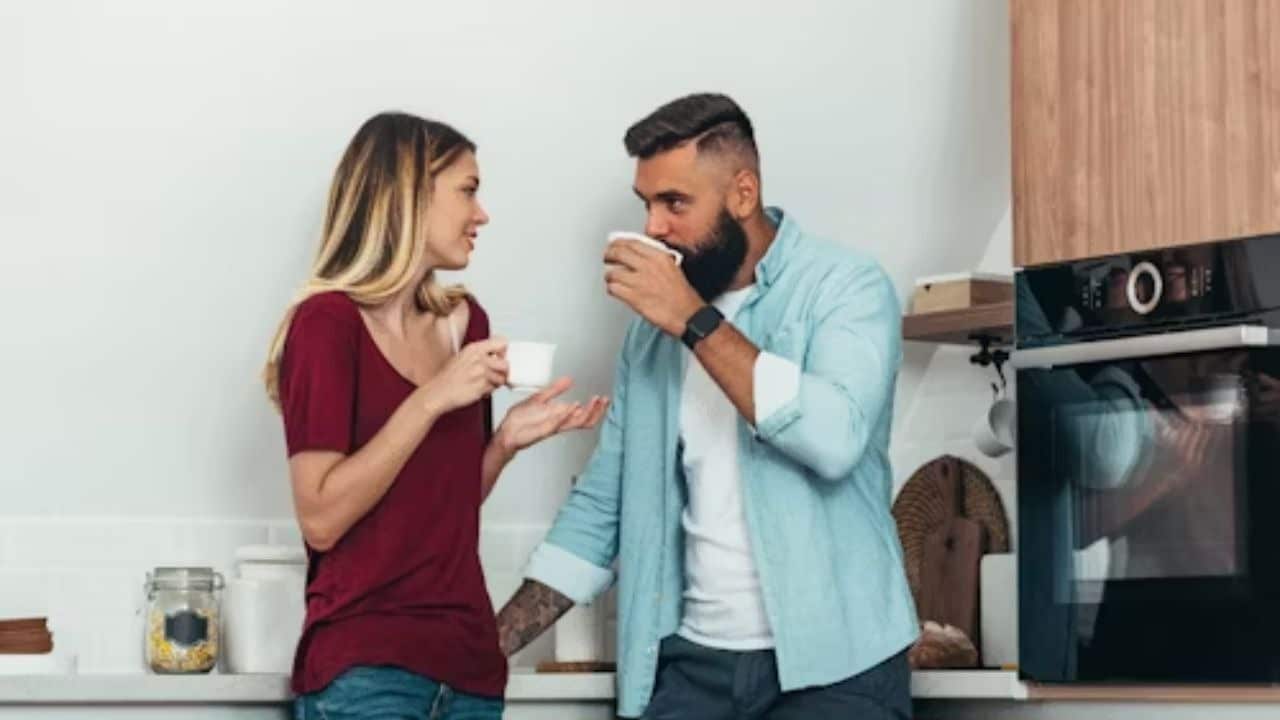 Couple having a deep conversation over coffee