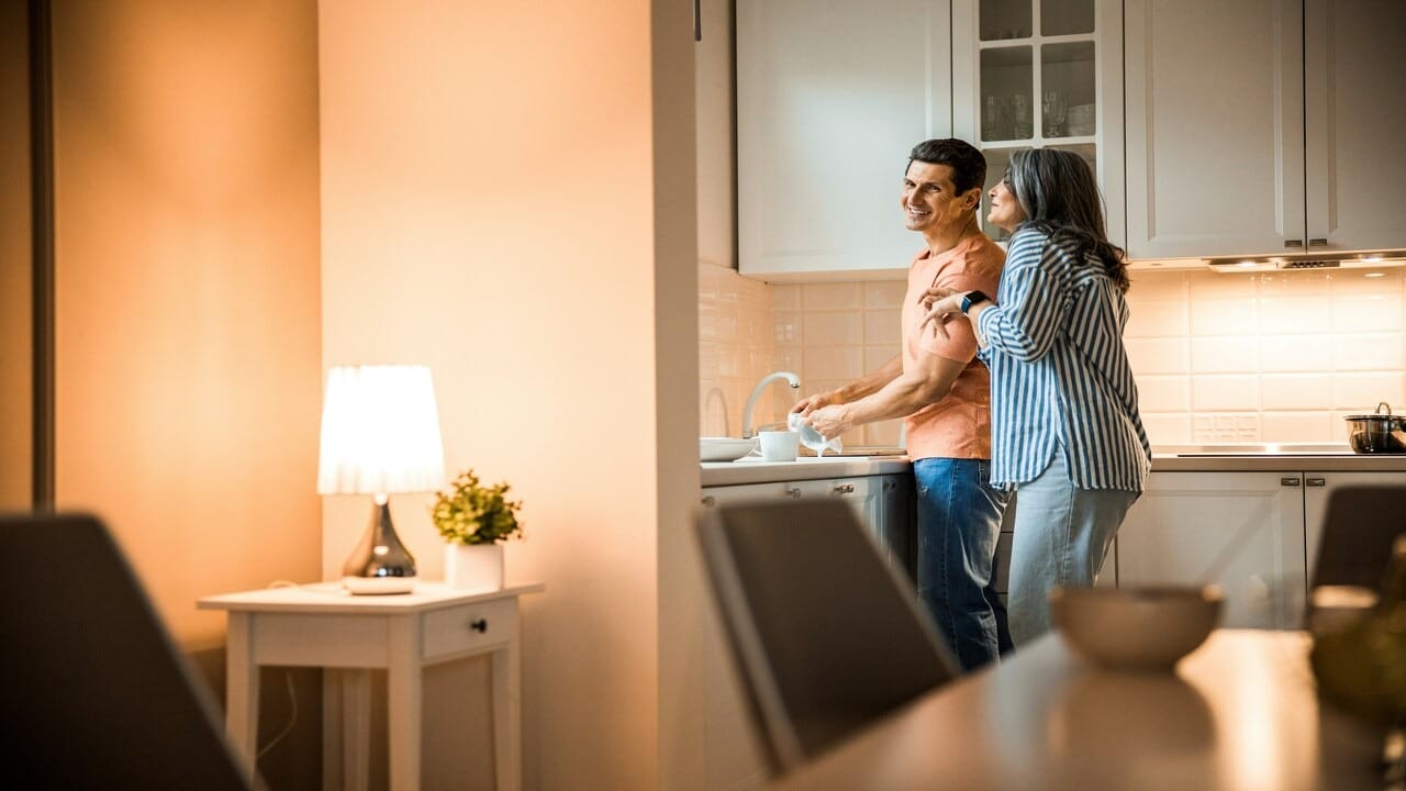 A couple doing chores together