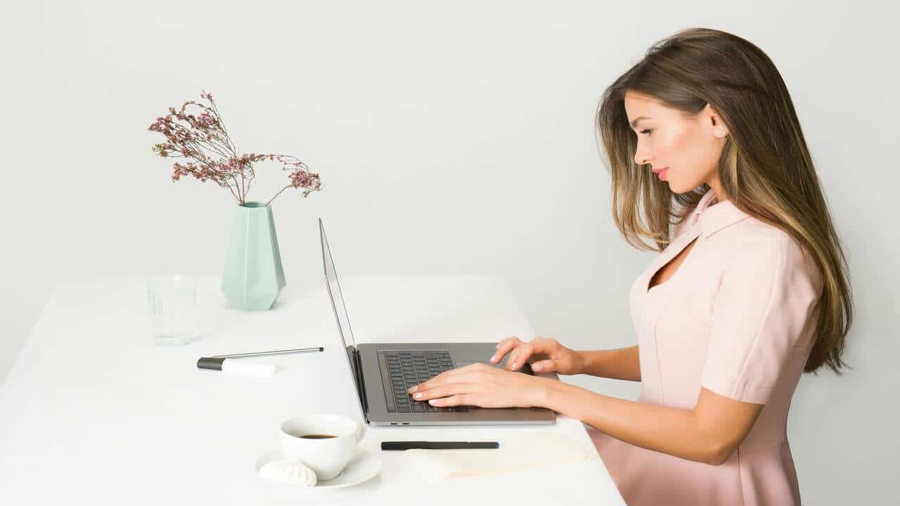 A woman working hard