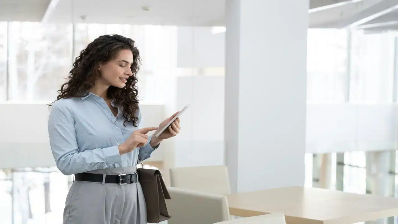 A woman working at an office