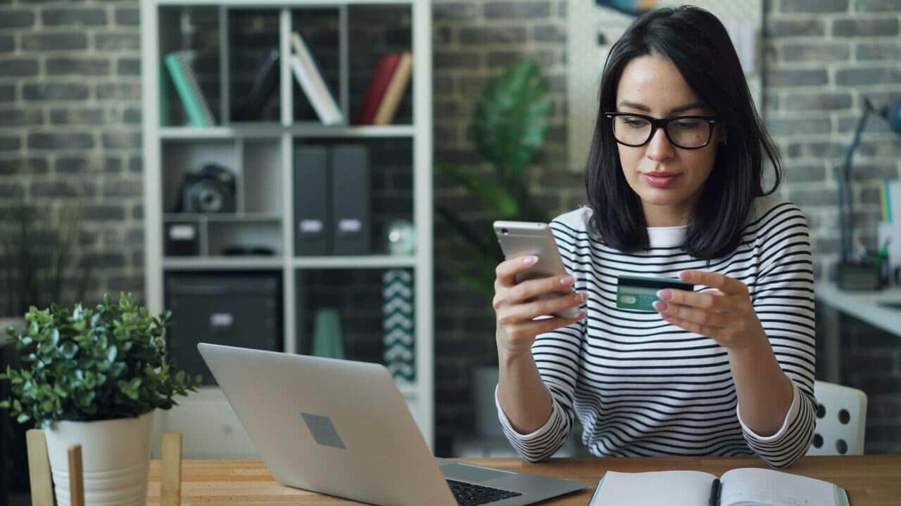 A woman shopping online