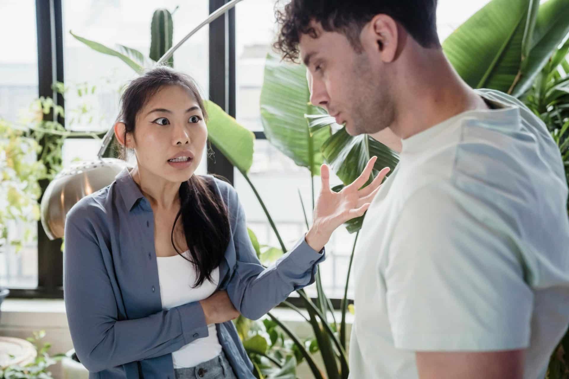 A woman shouting at the man