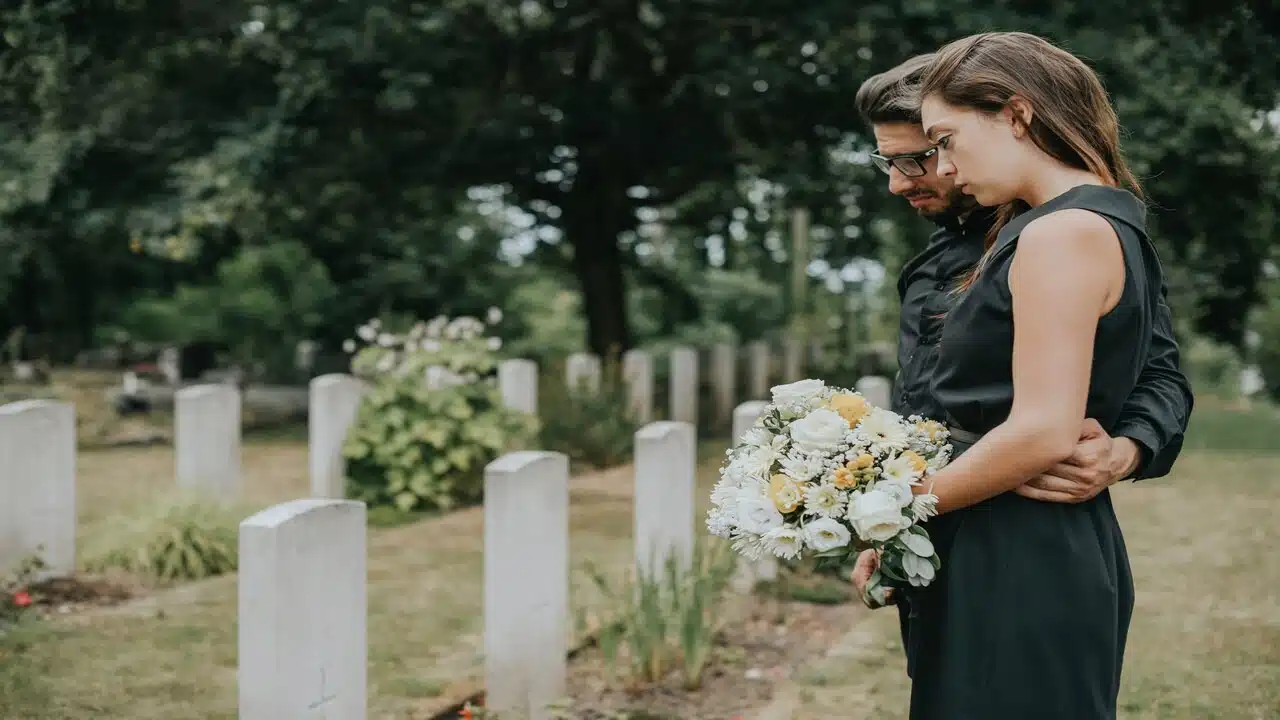 A couple at a funeral