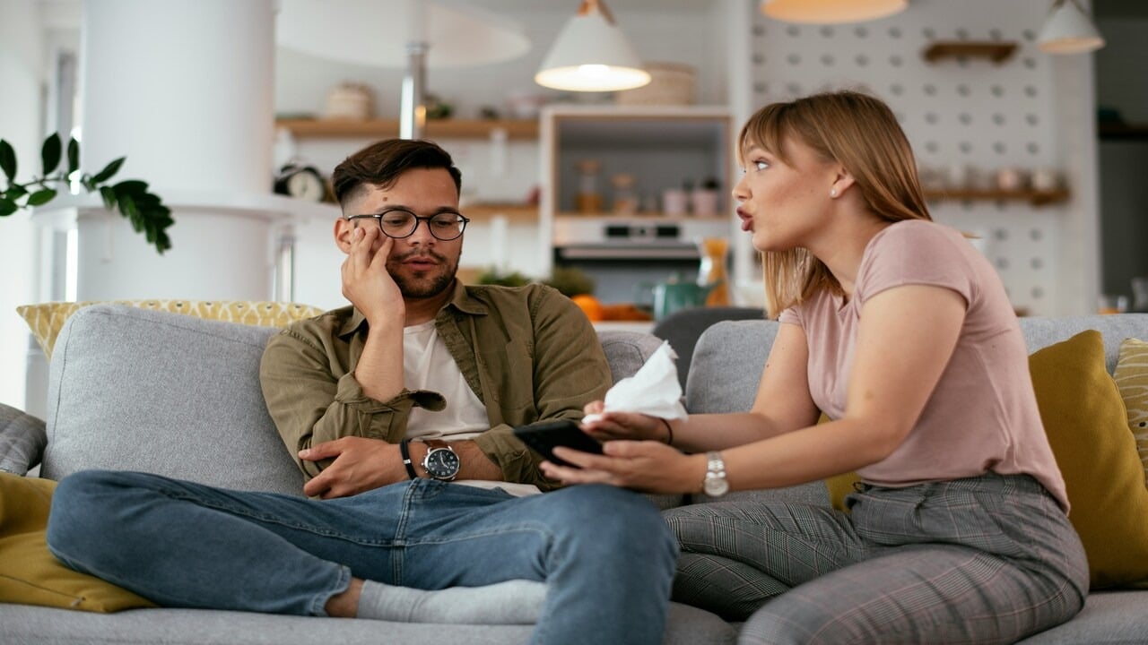 A woman yelling at her boyfriend
