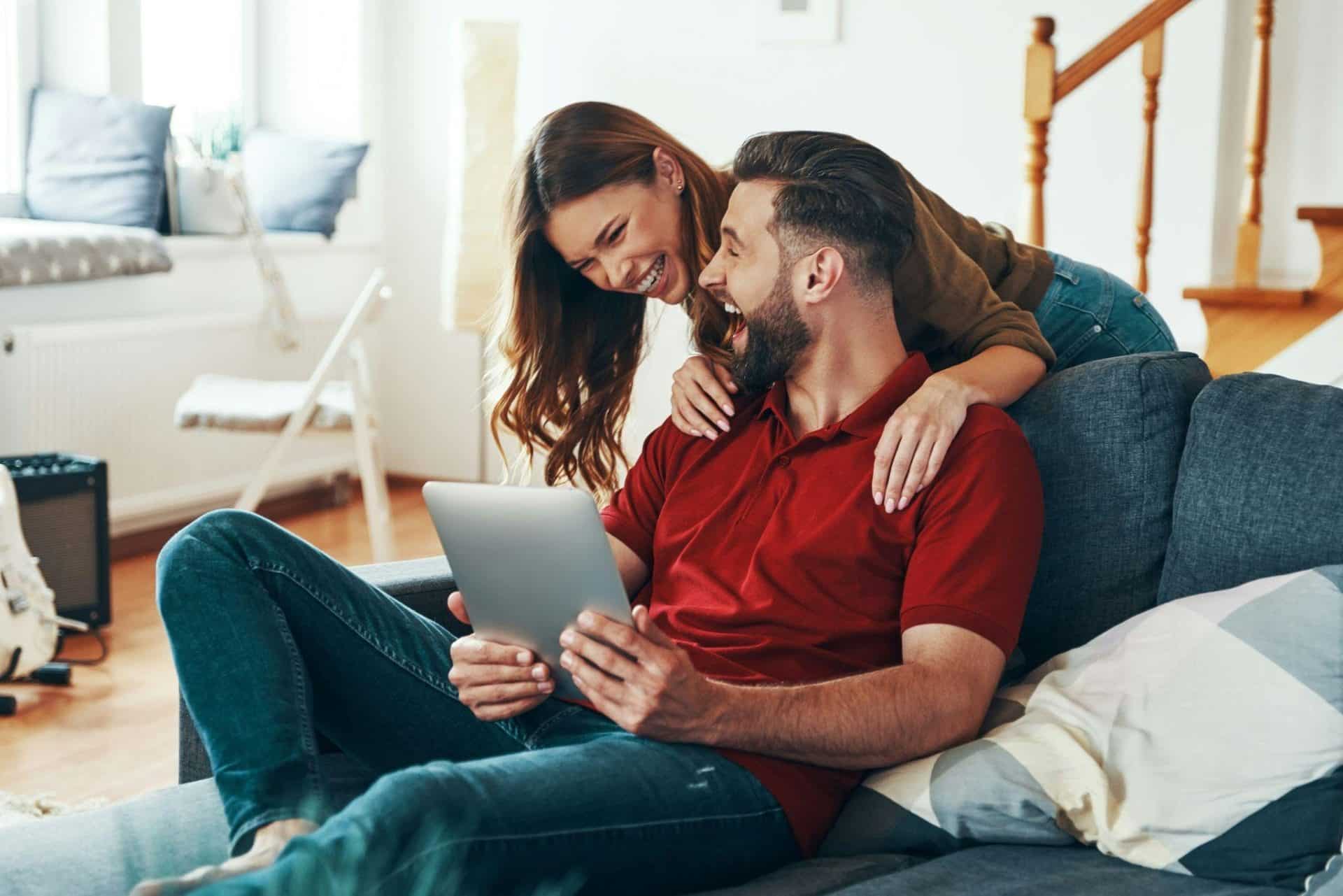 A man and a woman happy together
