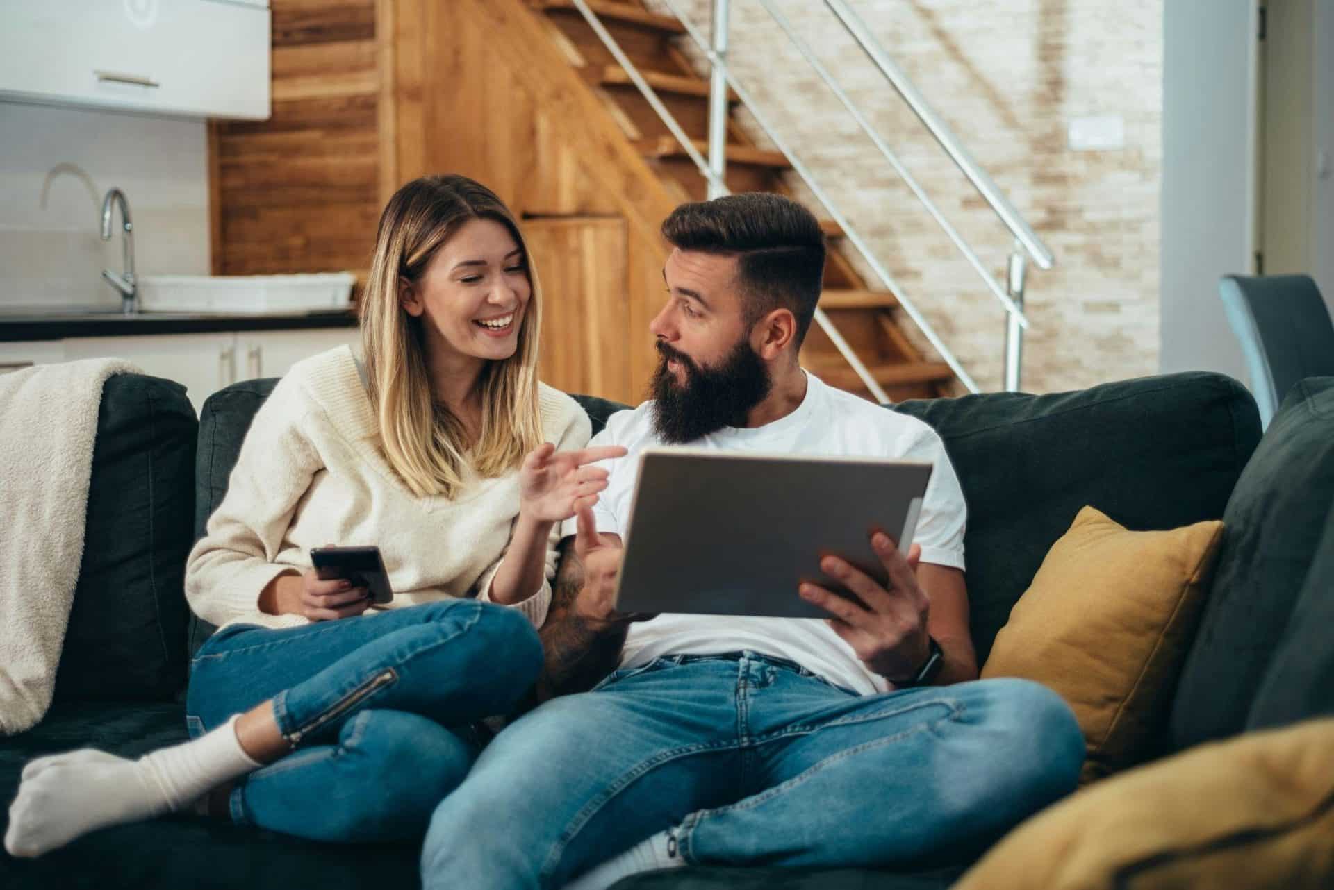 A woman checking on a man’s activity