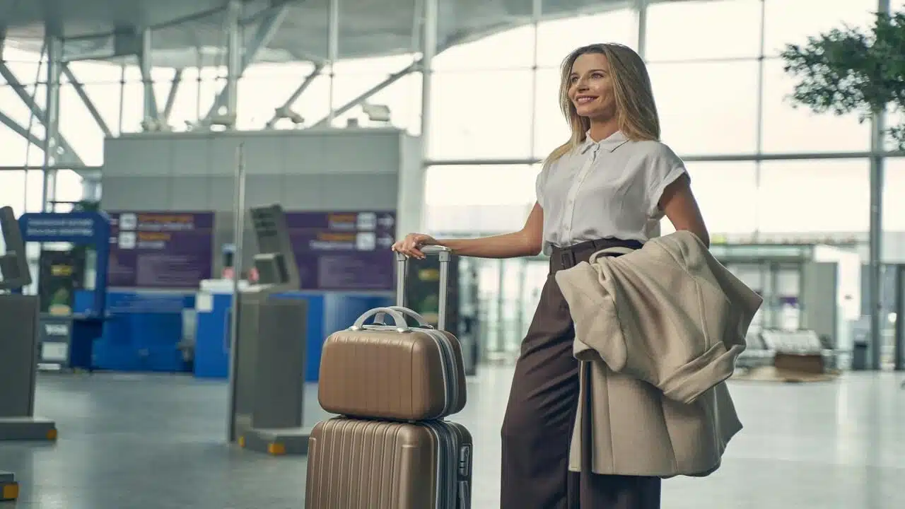 A woman at the airport by herself