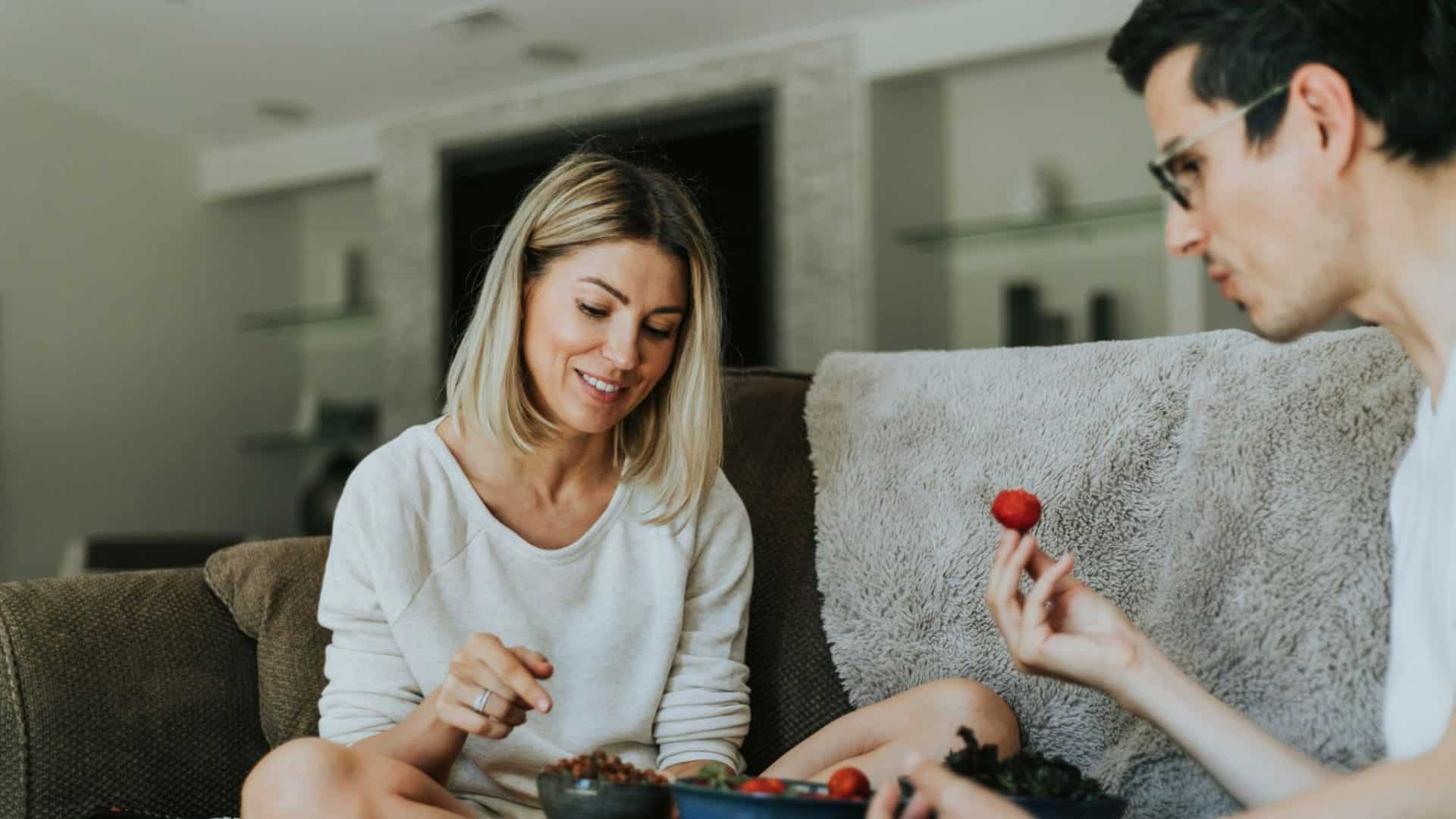 A man and woman talking