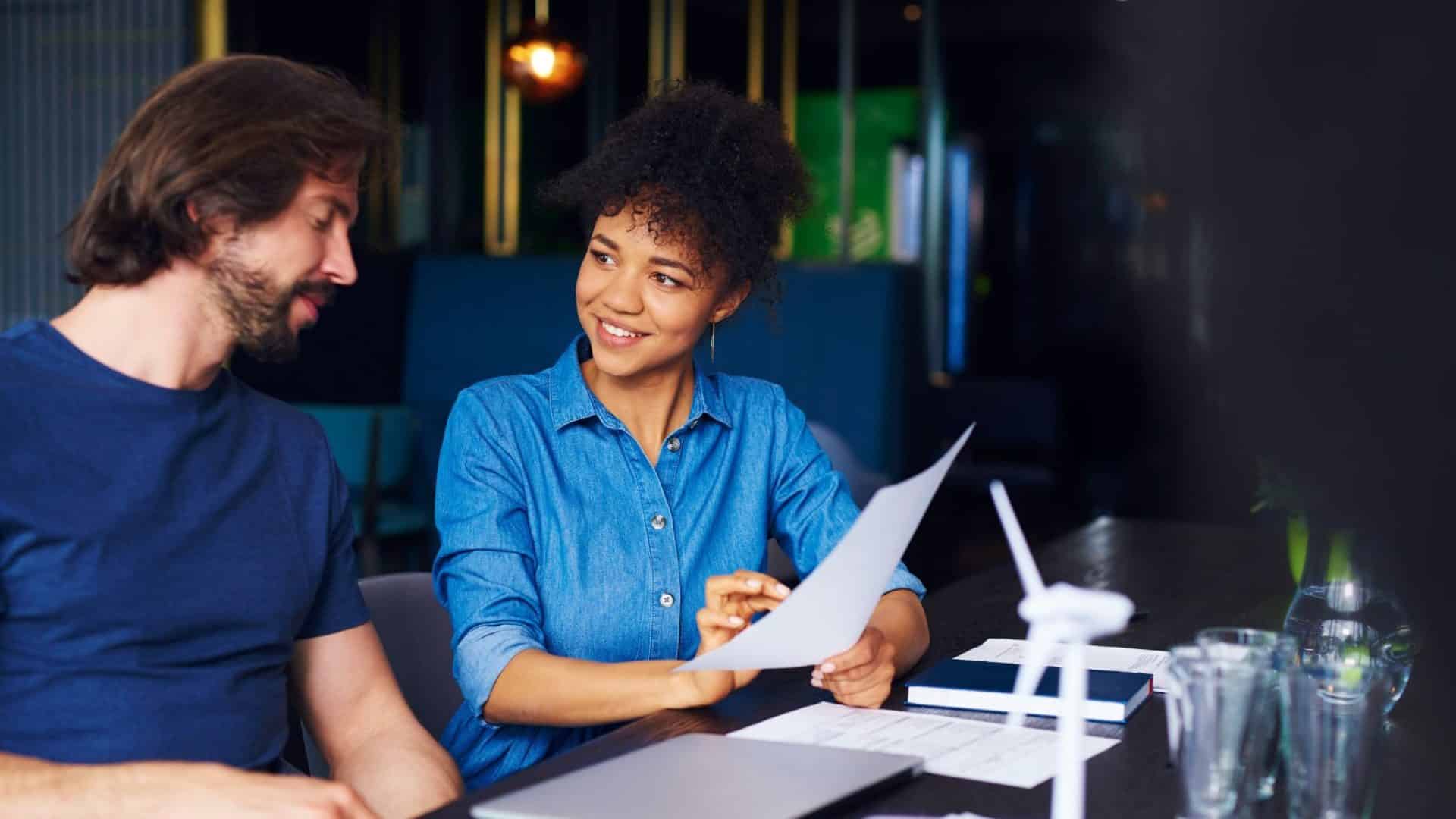 A man and woman talking