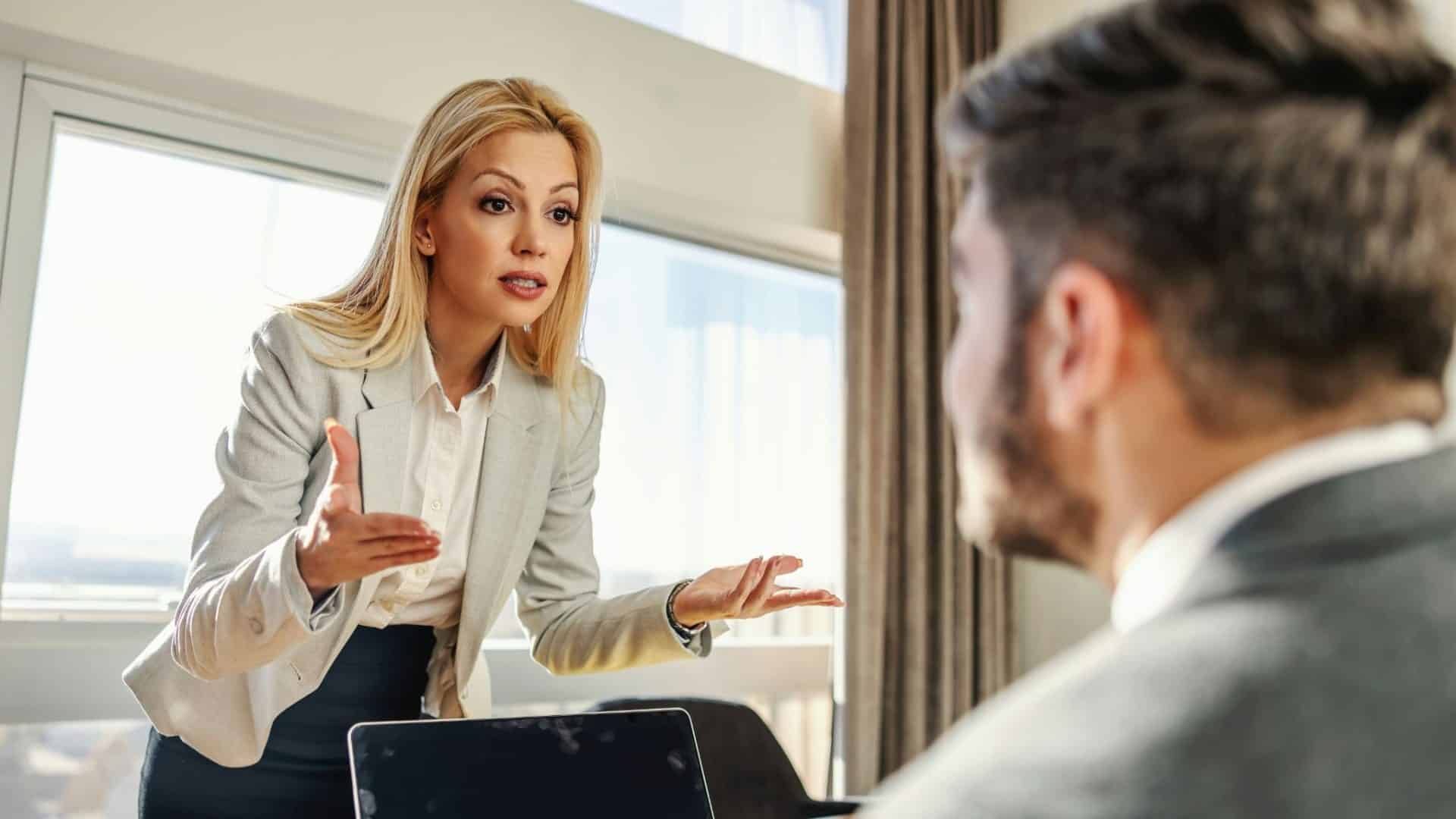 Woman asking a man