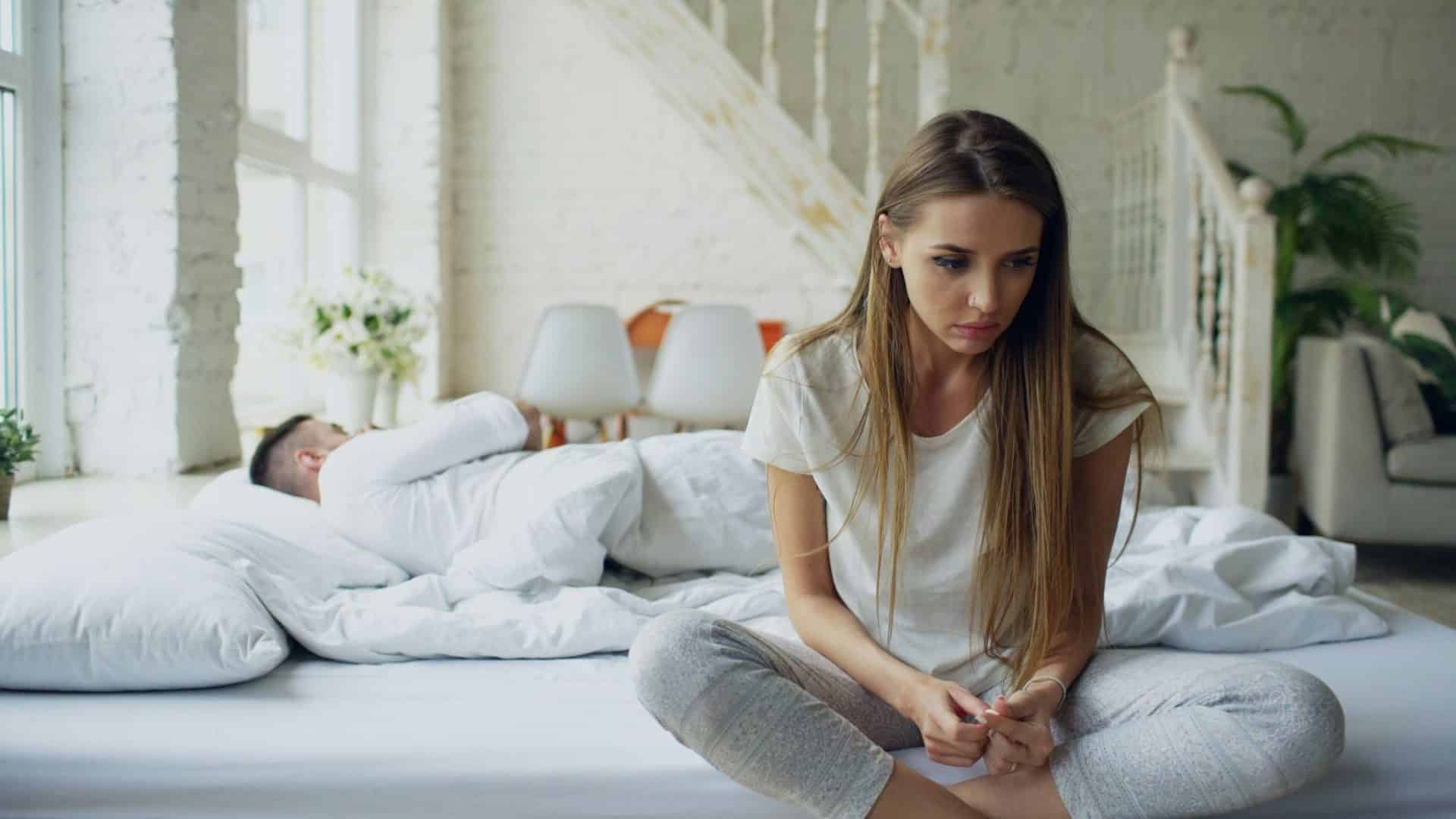 Woman sad and a man resting