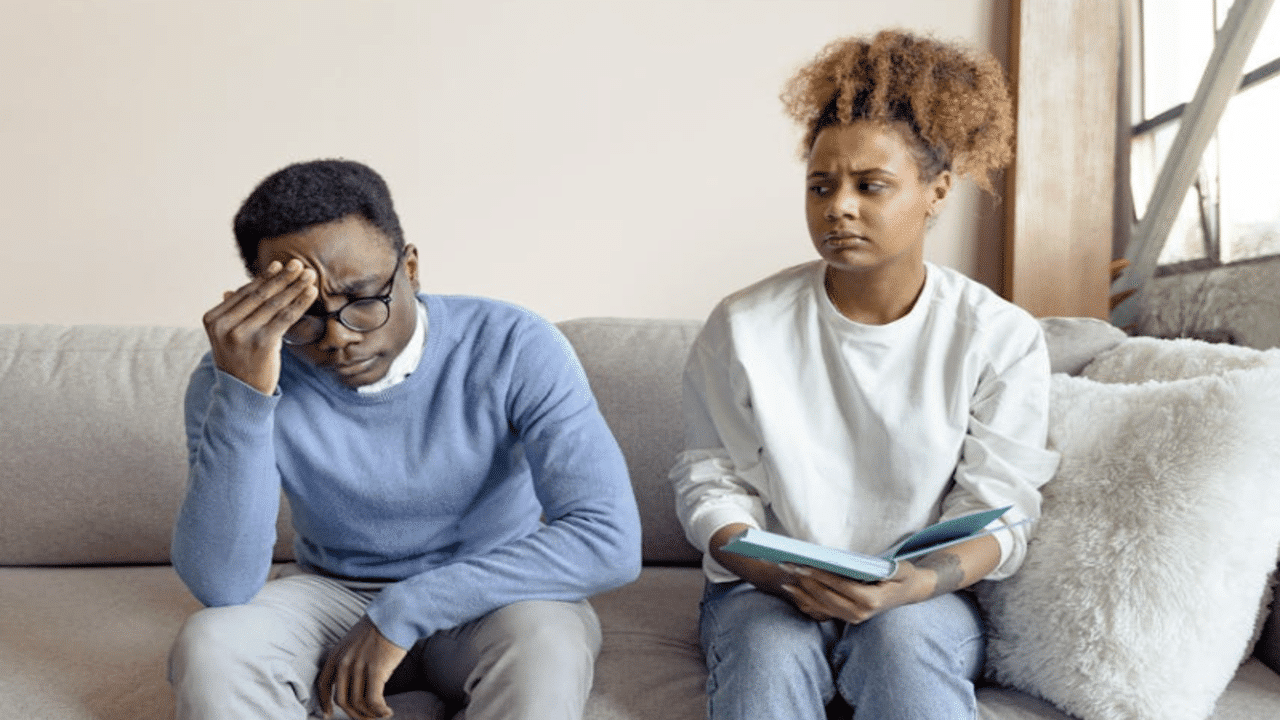 A couple looking stressed.