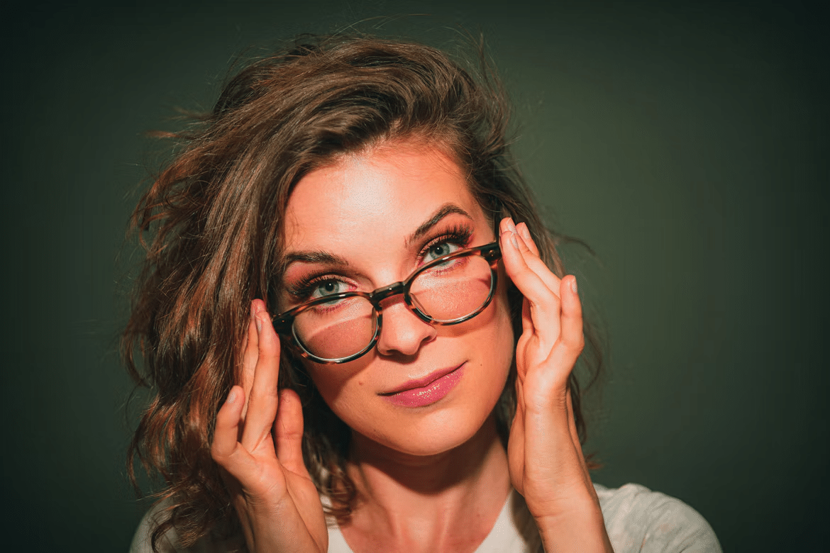A woman with glasses.