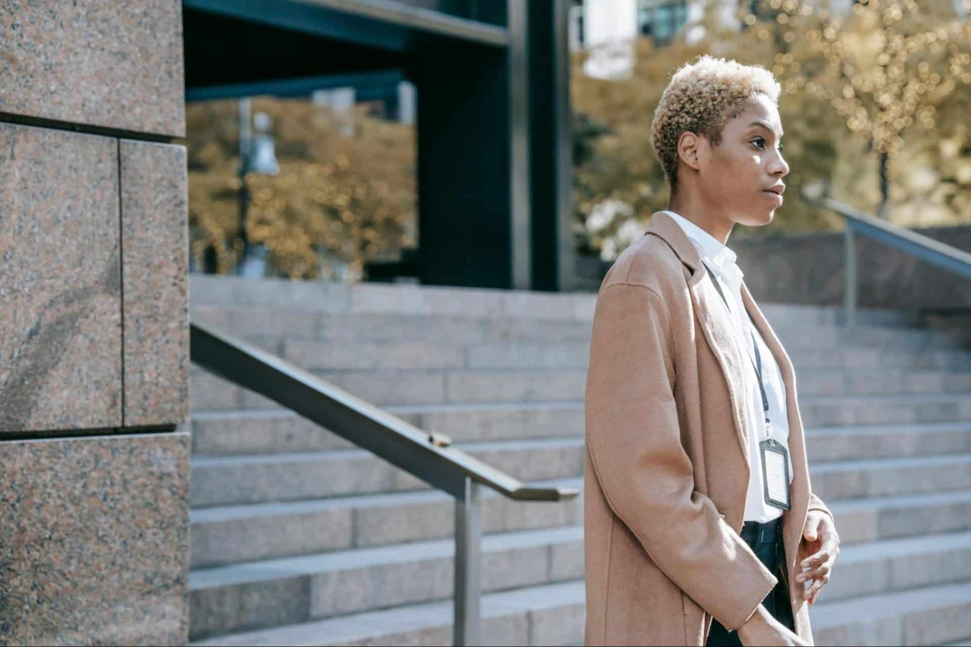 Woman walking away confidently from an unsatisfying situation