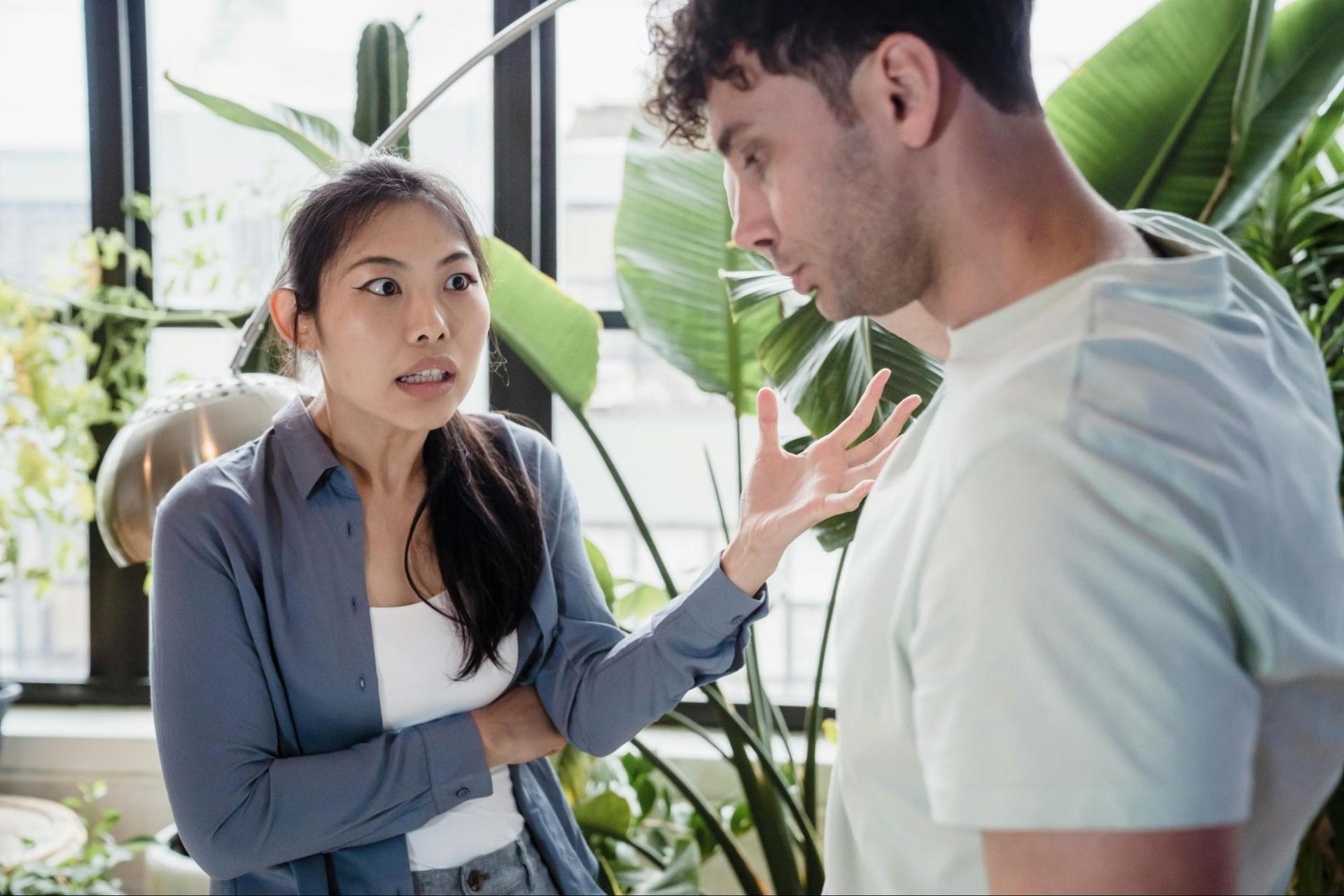 A woman shouting at the man.