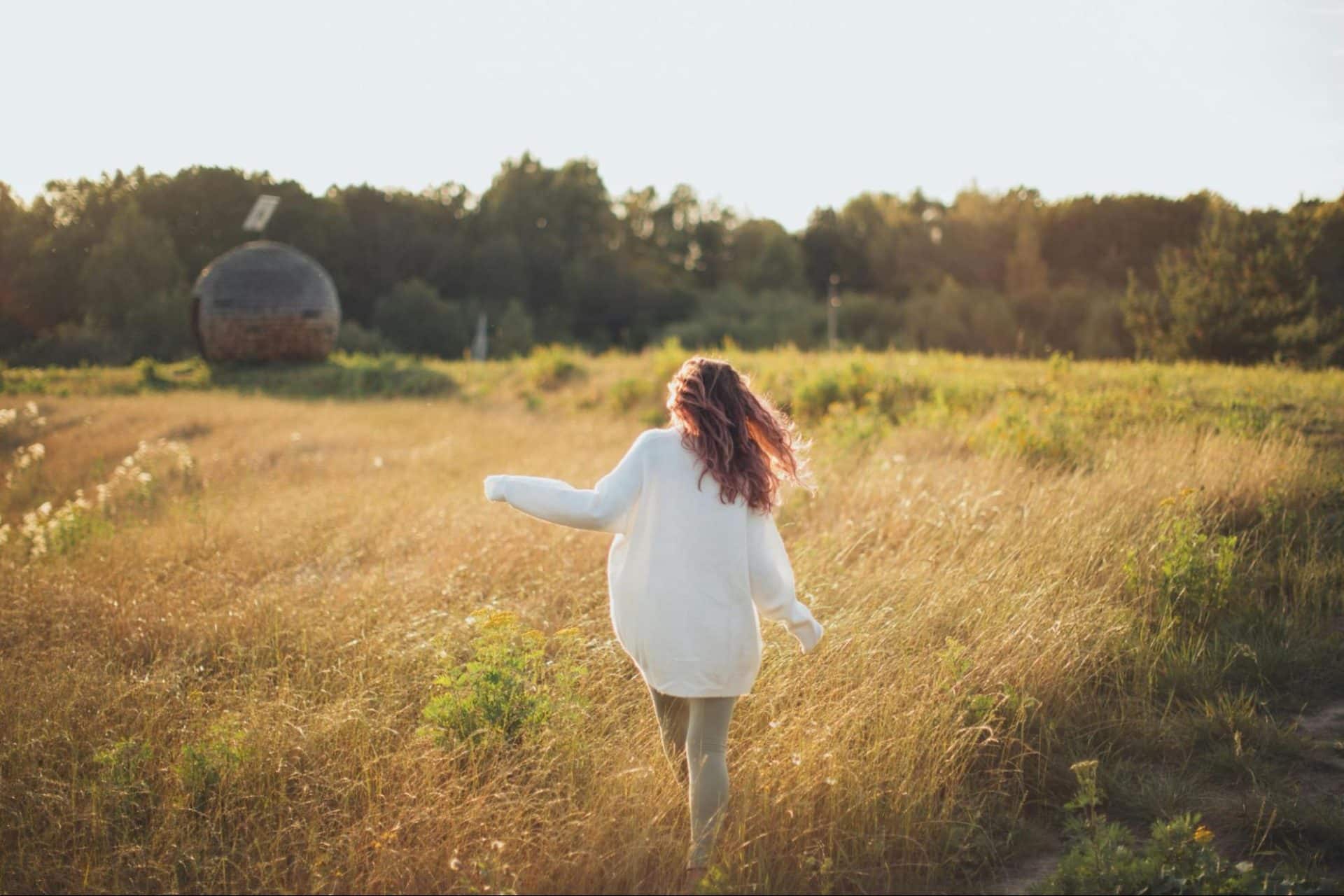 Woman walking away from conflict to maintain peace