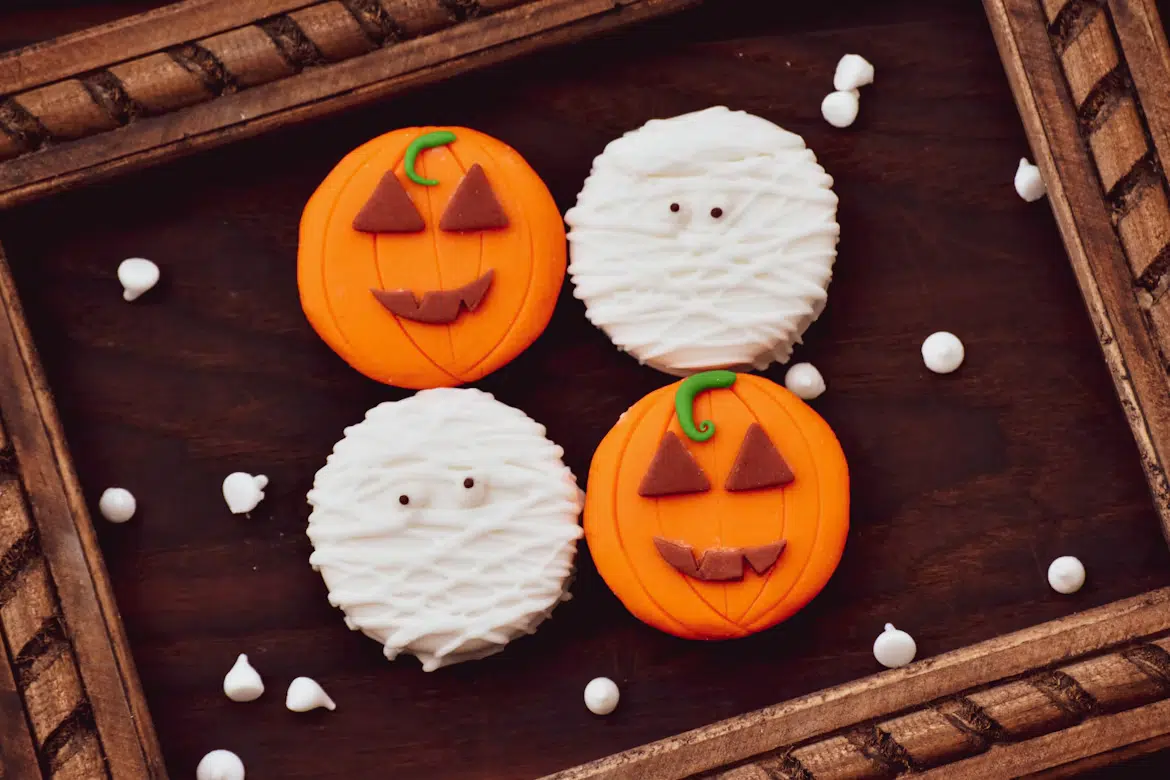 A tray with Halloween themed cookies.