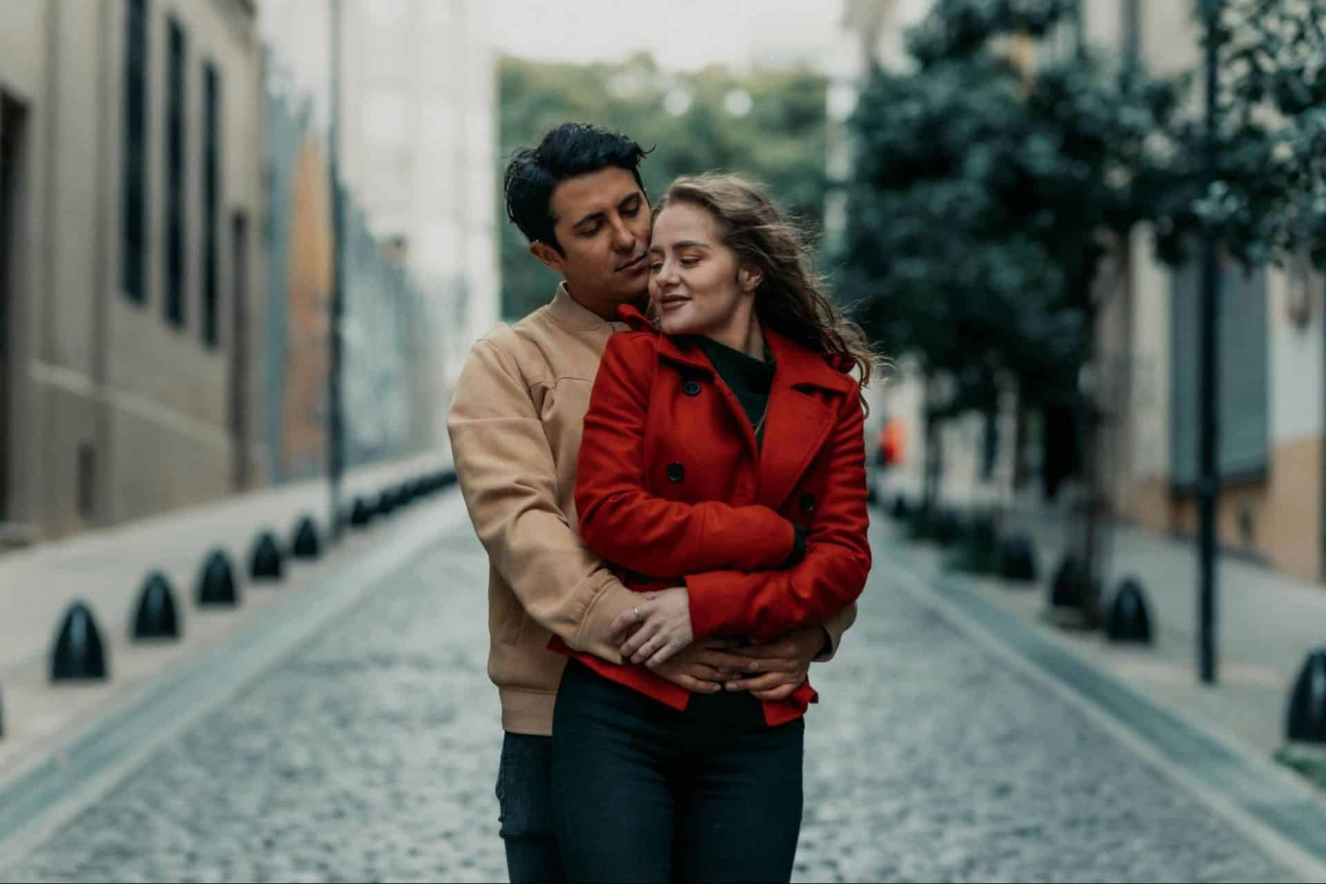 Couple embracing warmly, symbolizing lasting love